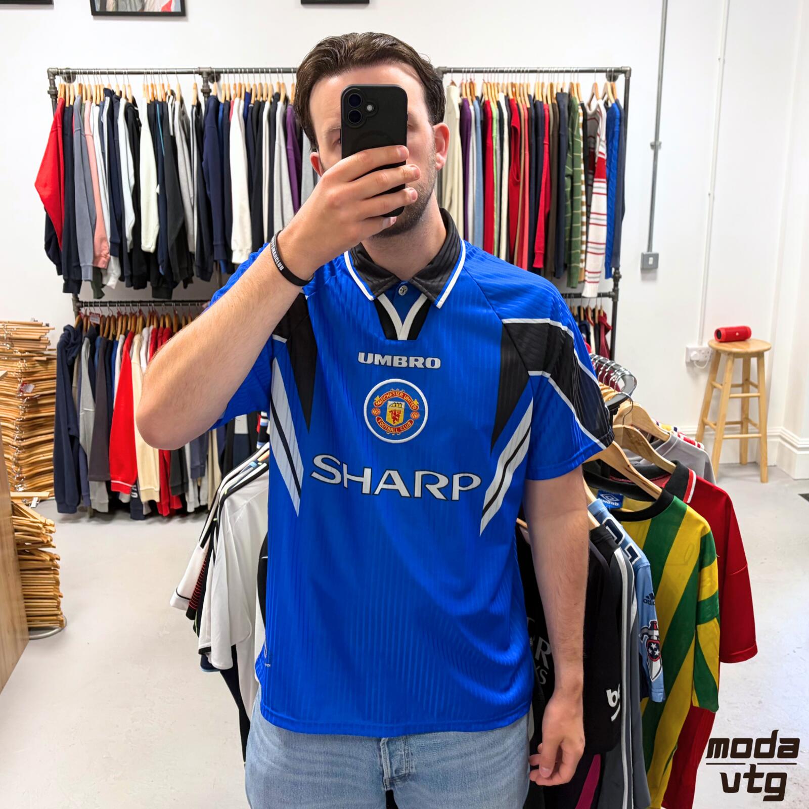 Vintage 1996/98 Manchester United Jersey Away Blue XL Umbro Retro Unisex