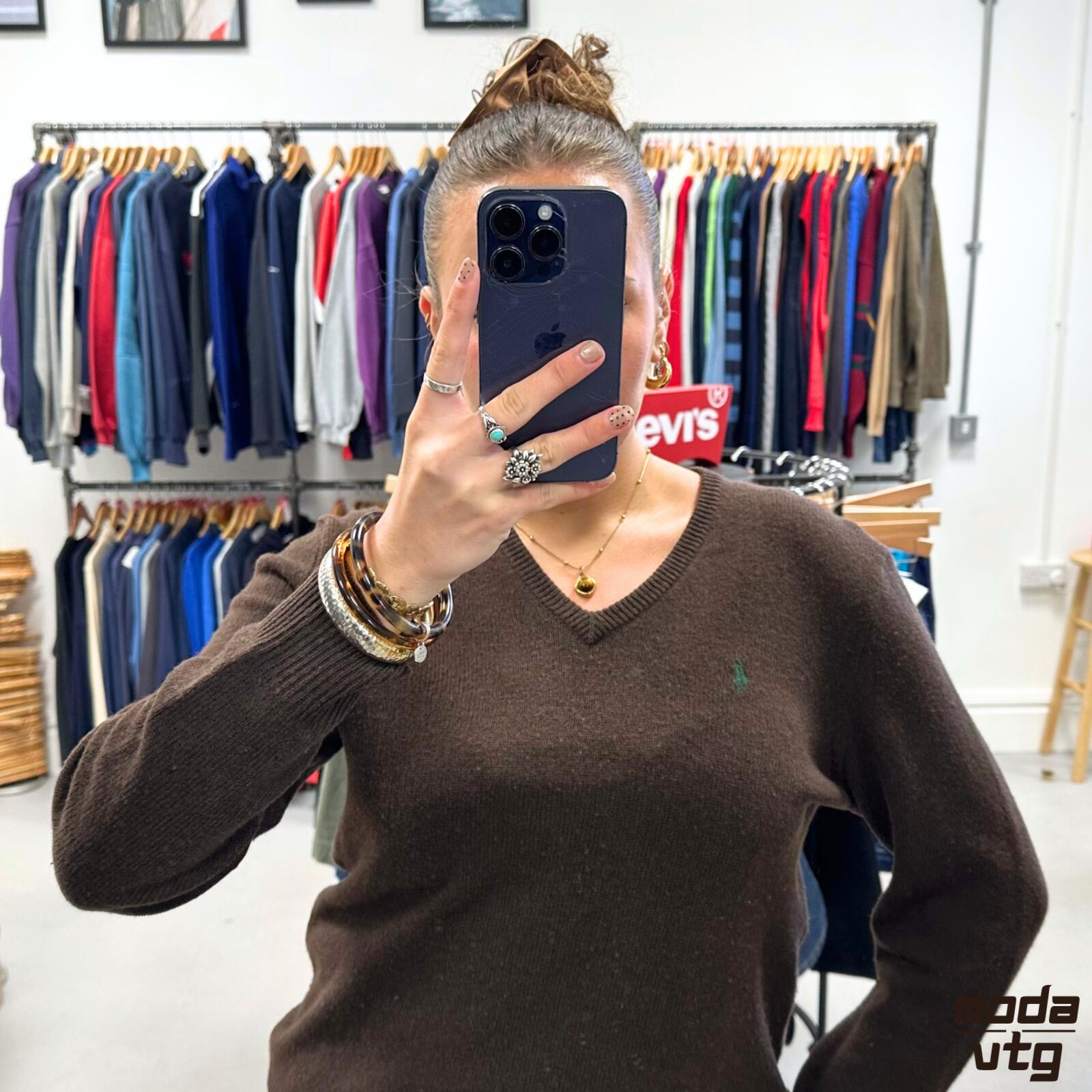 Vintage 90s Ralph Lauren Knitted Jumper Brown Small Unisex Retro Lambs Wool