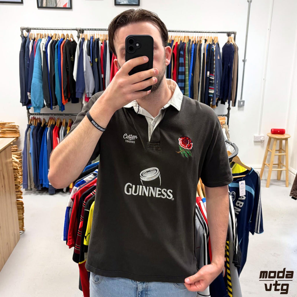 Vintage Y2K Guinness Rugby Polo Black Large Unisex Retro Cotton Traders England