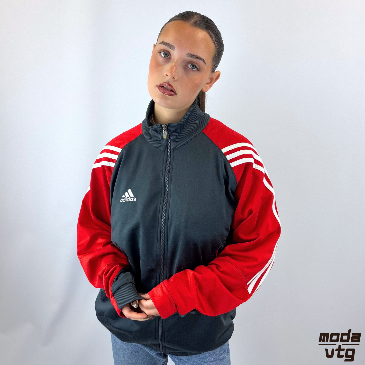 Vintage Y2K Adidas Track Jacket Grey Large Retro