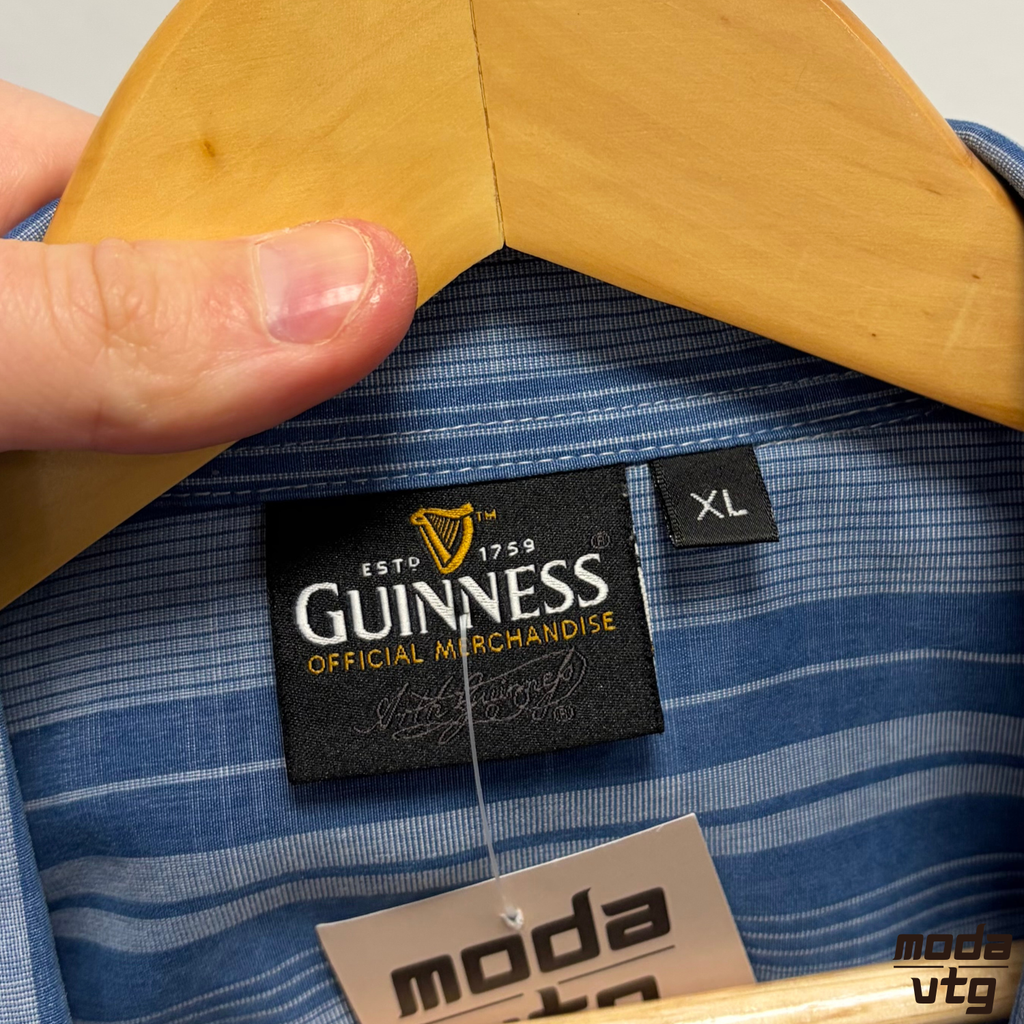Vintage Y2K Guinness Shirt Blue XL Striped Holiday Summer