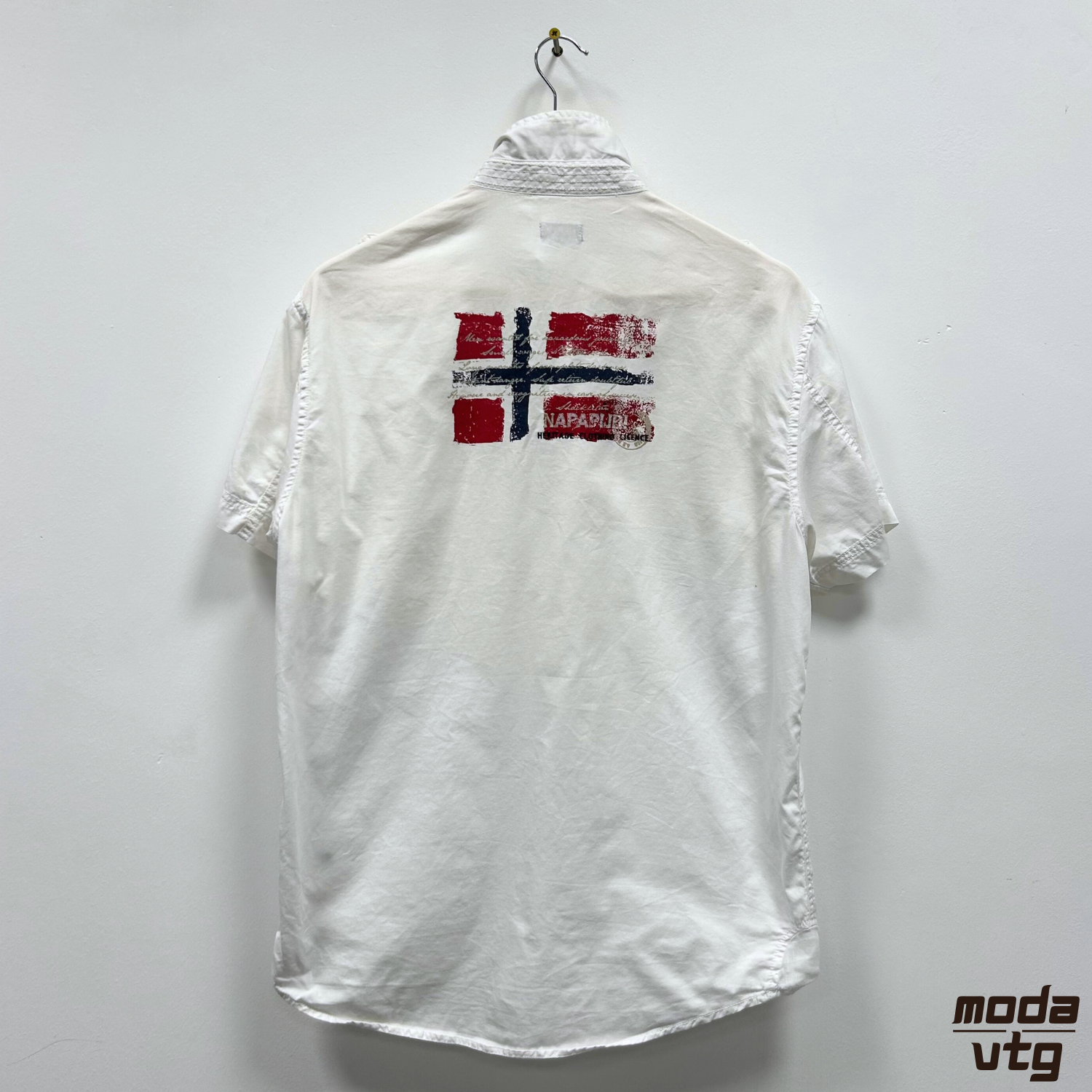 Vintage Y2K Napapijri Shirt White Women’s Large Retro Summer Short Sleeve