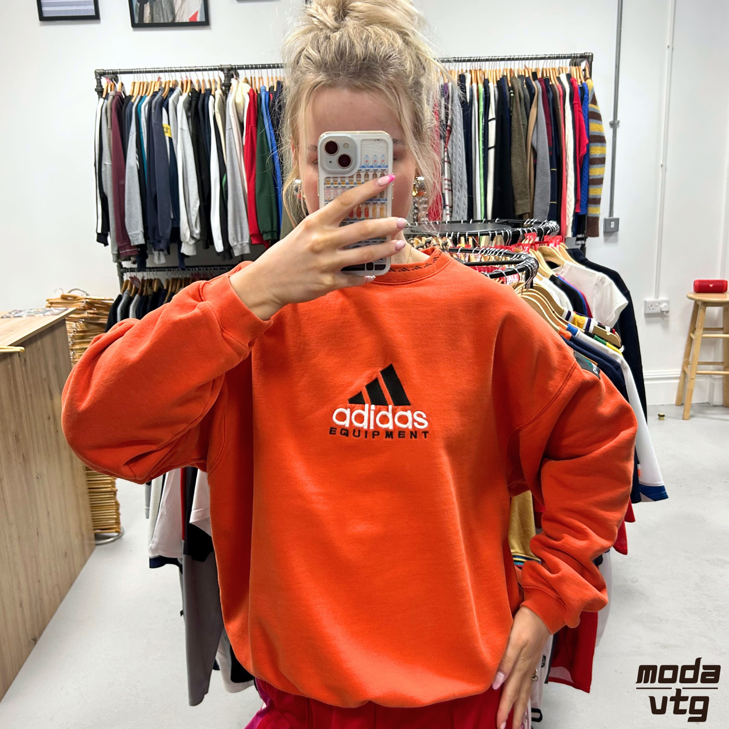 Vintage 90s Adidas Equipment Sweatshirt Orange Medium Retro Unisex