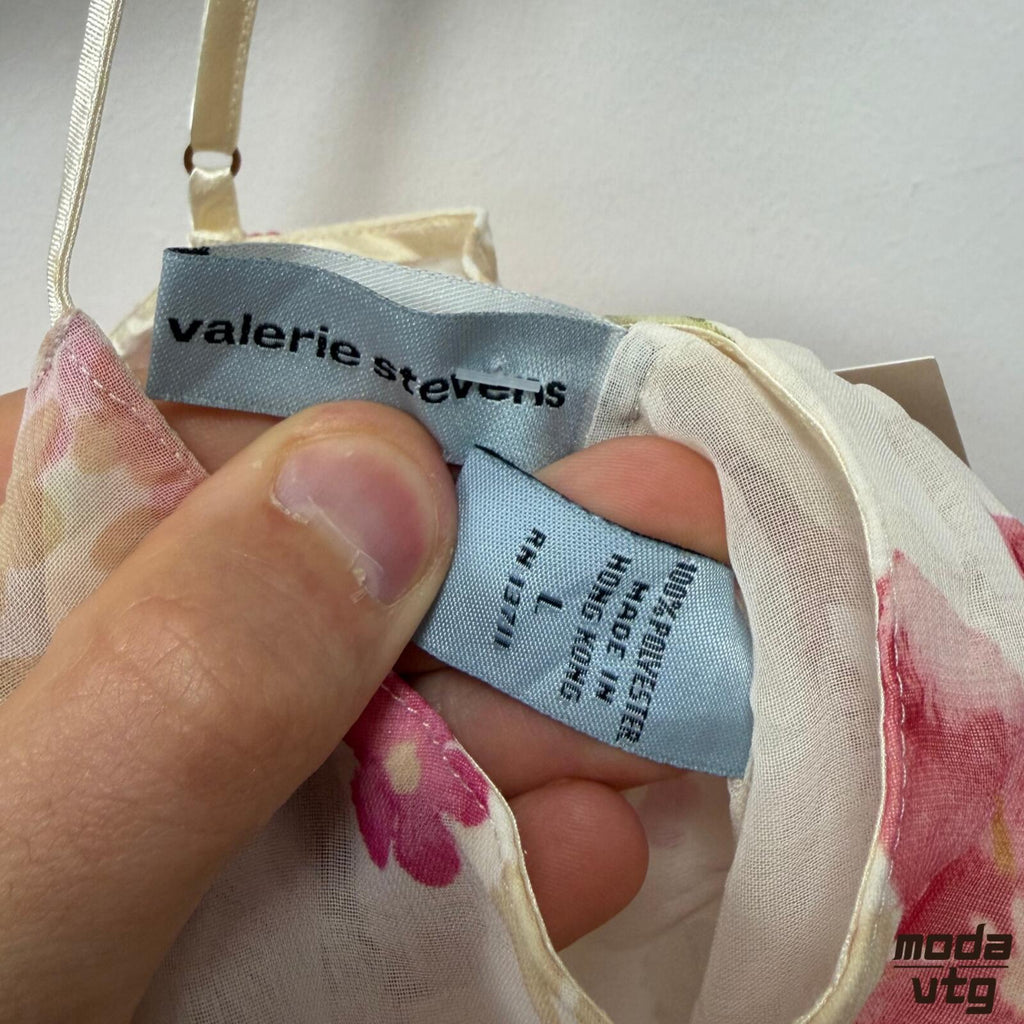 Vintage Y2K Valerie Stevens Babydoll Dress Pink White Large Floral Summer