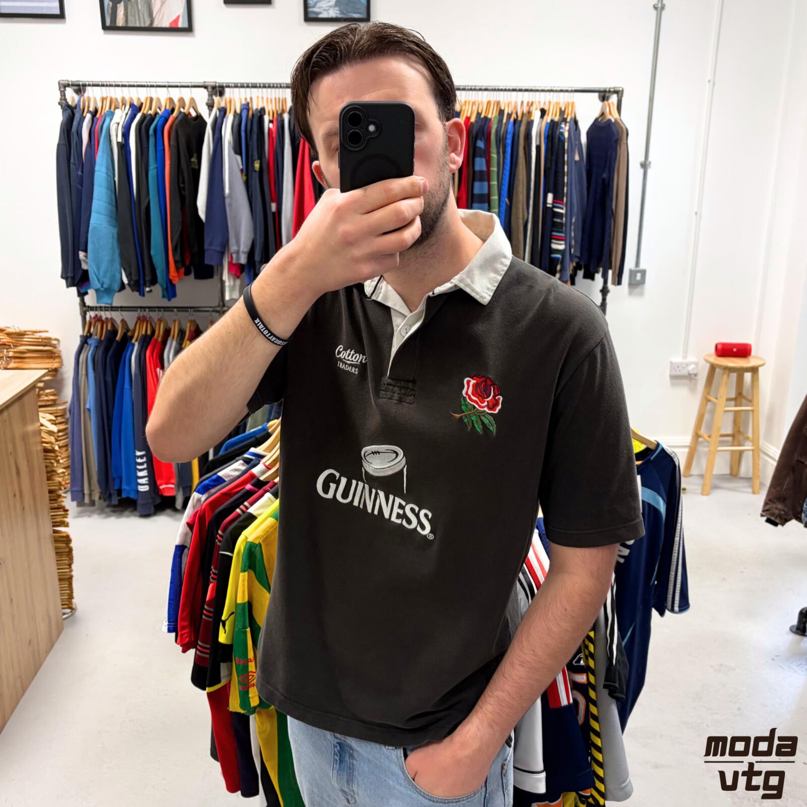 Vintage Y2K Guinness Rugby Polo Black Large Unisex Retro Cotton Traders England