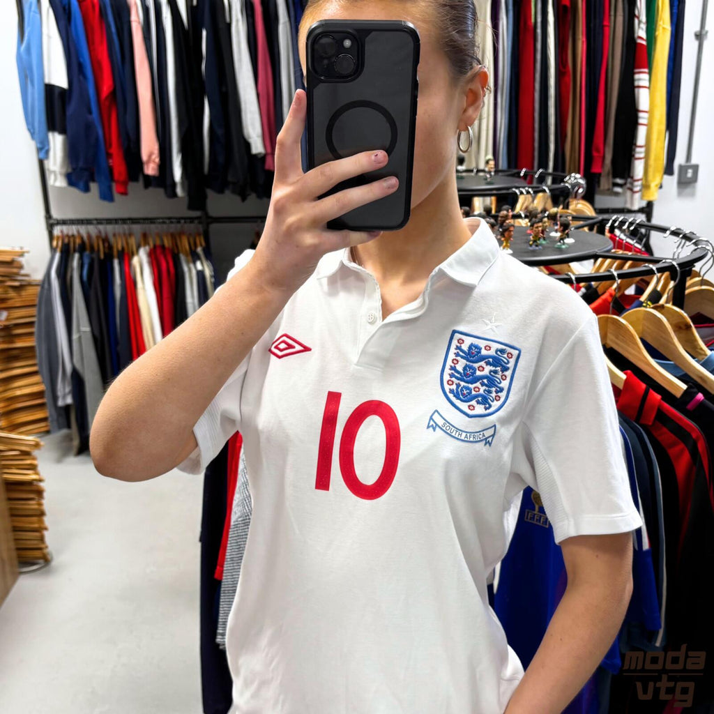 Vintage 2009/10 England Jersey White Small Umbro Retro Unisex Home Wayne Rooney