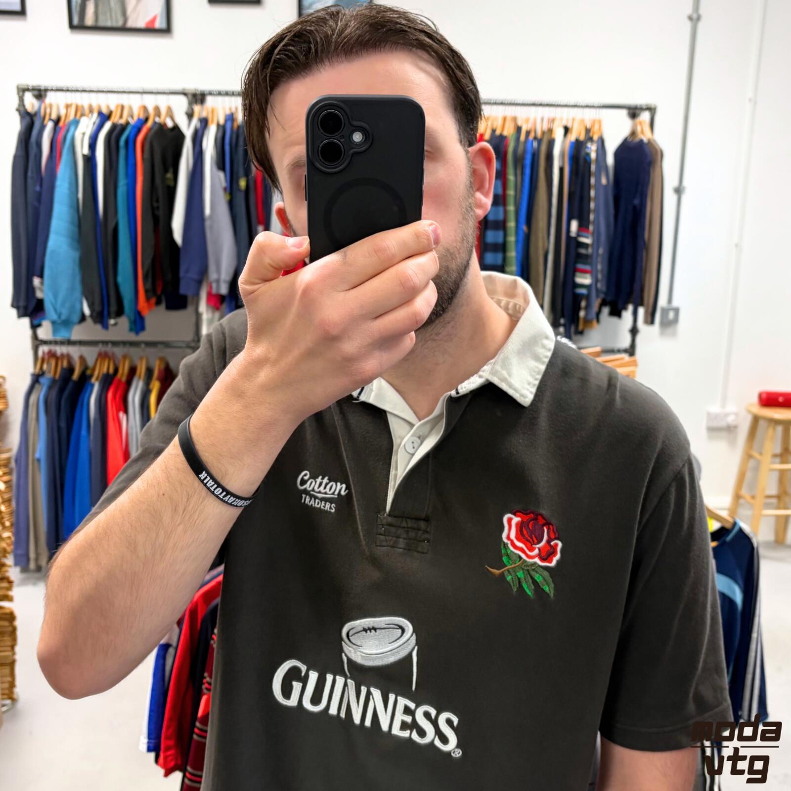 Vintage Y2K Guinness Rugby Polo Black Large Unisex Retro Cotton Traders England