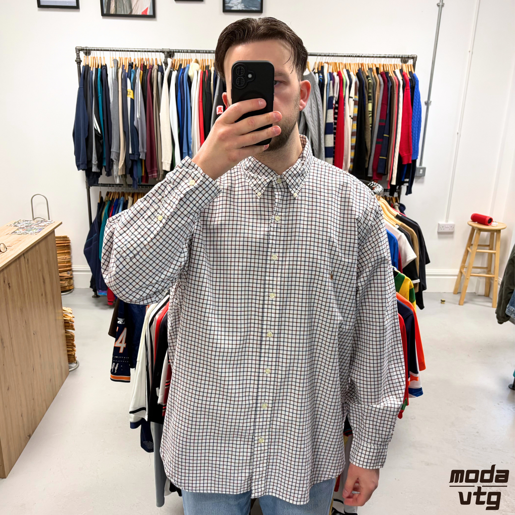 Vintage Y2K Ralph Lauren Shirt White XXL Retro Cotton Gingham