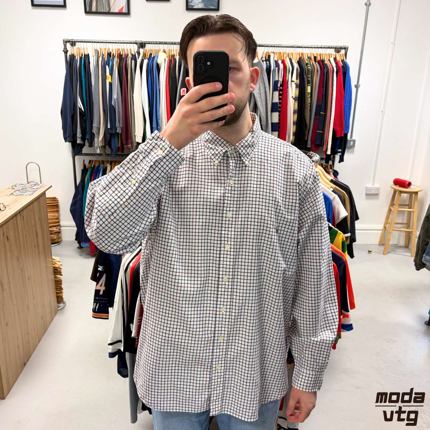 Vintage Y2K Ralph Lauren Shirt White XXL Retro Cotton Gingham