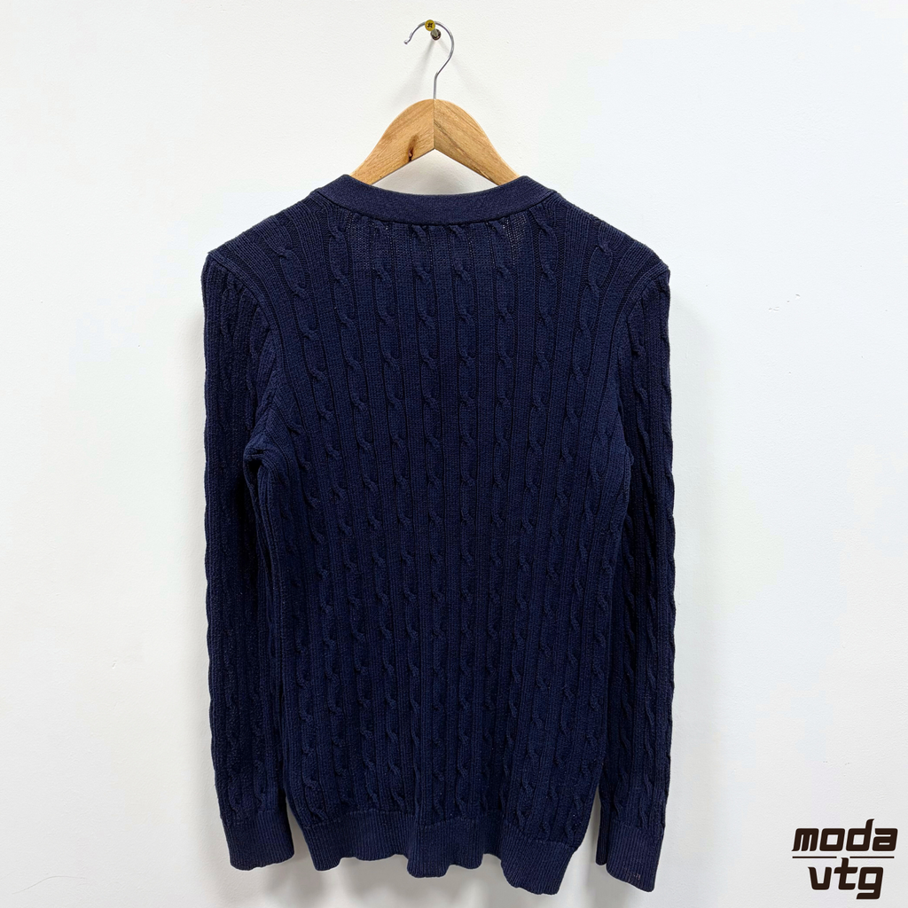 Vintage Y2K Ralph Lauren Knitted Cardigan Navy Small Cable Unisex Retro