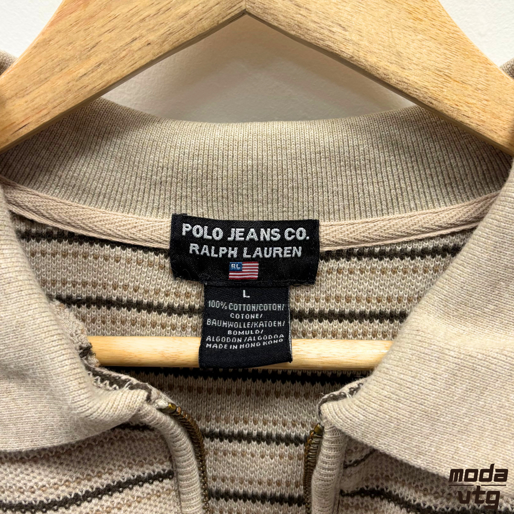 Vintage Y2K Polo Jeans Ralph Lauren Sweatshirt Beige Large Striped