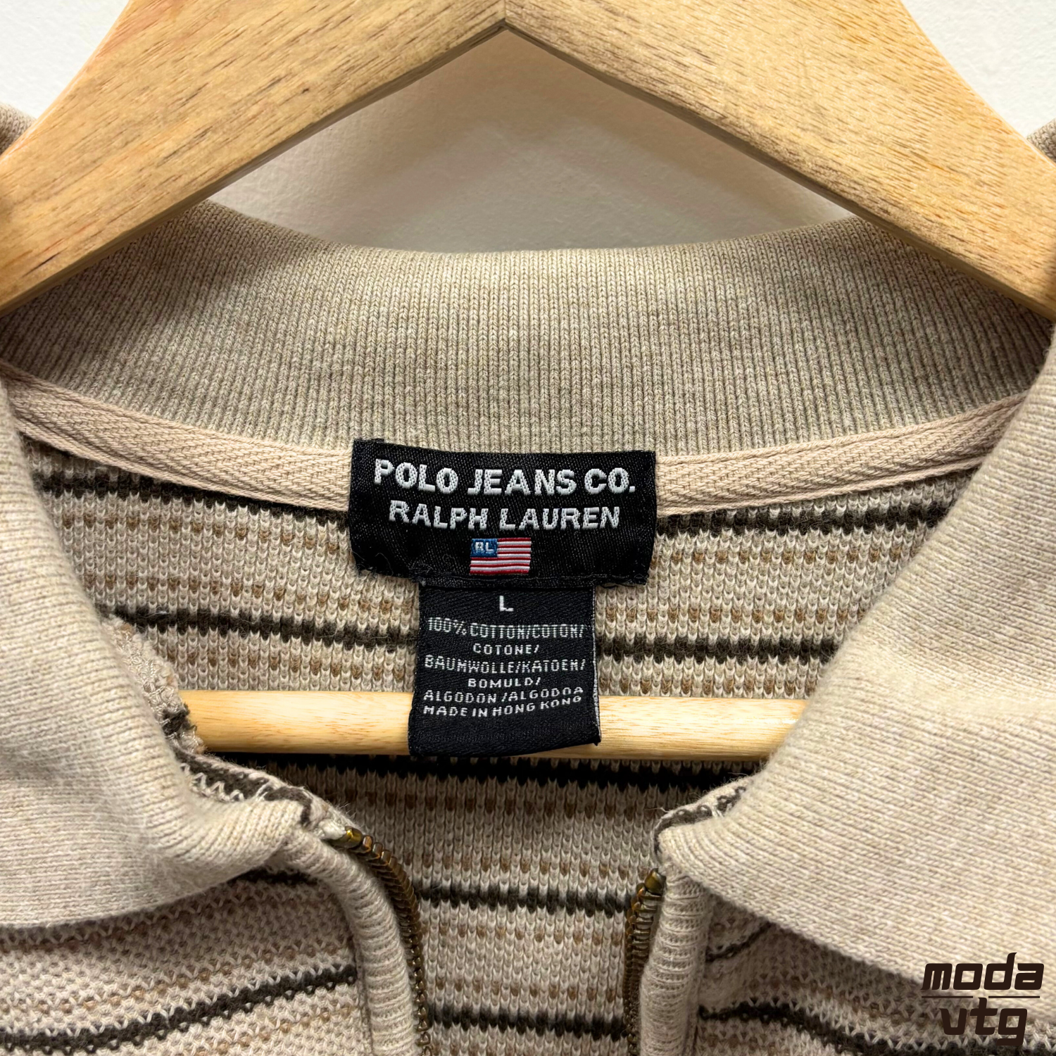 Vintage Y2K Polo Jeans Ralph Lauren Sweatshirt Beige Large Striped