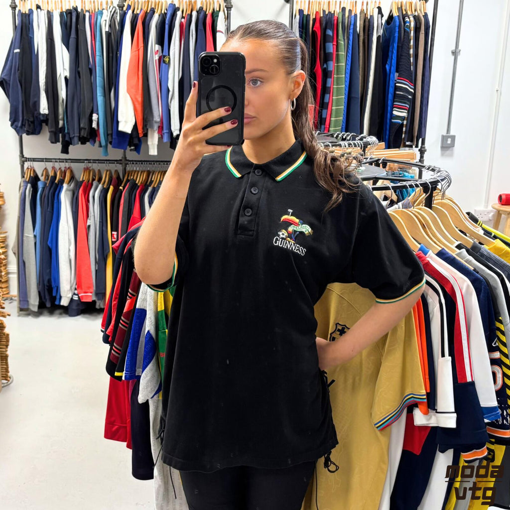 Vintage Y2K Guinness Polo Black Large Retro Unisex