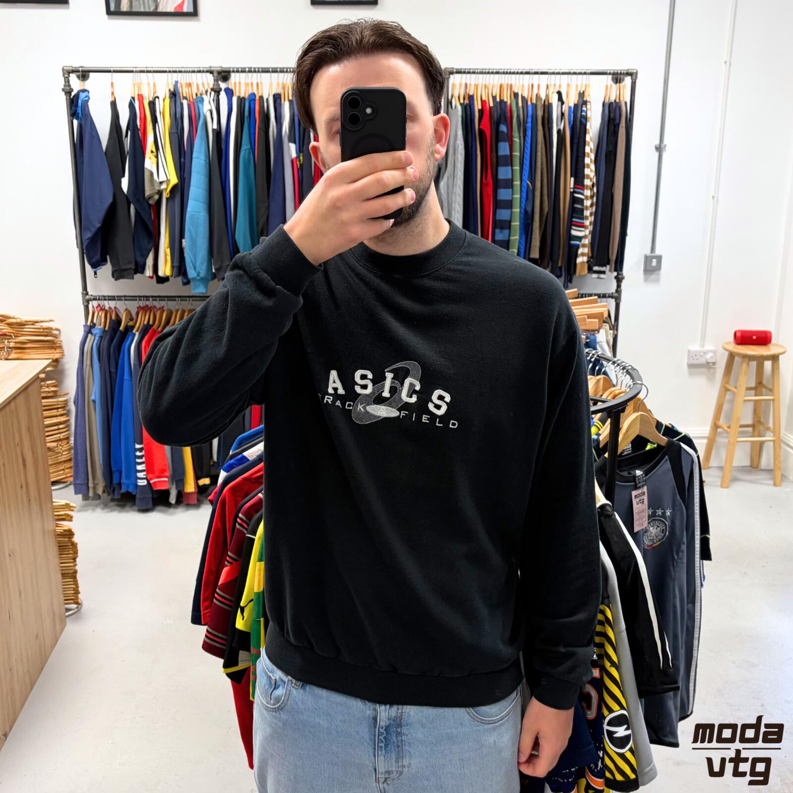 Vintage Y2K ASICS Sweatshirt Black XL Retro Unisex