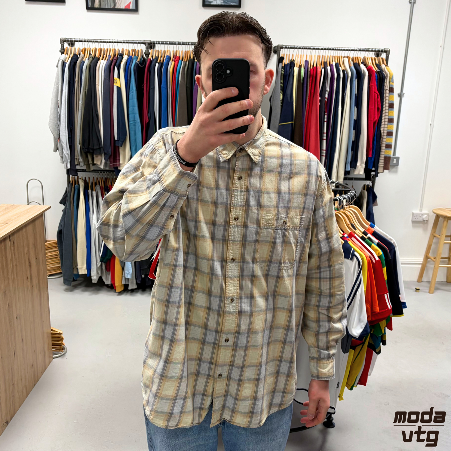 Vintage 90s Timberland Shirt Beige XXL Checked Overshirt Retro
