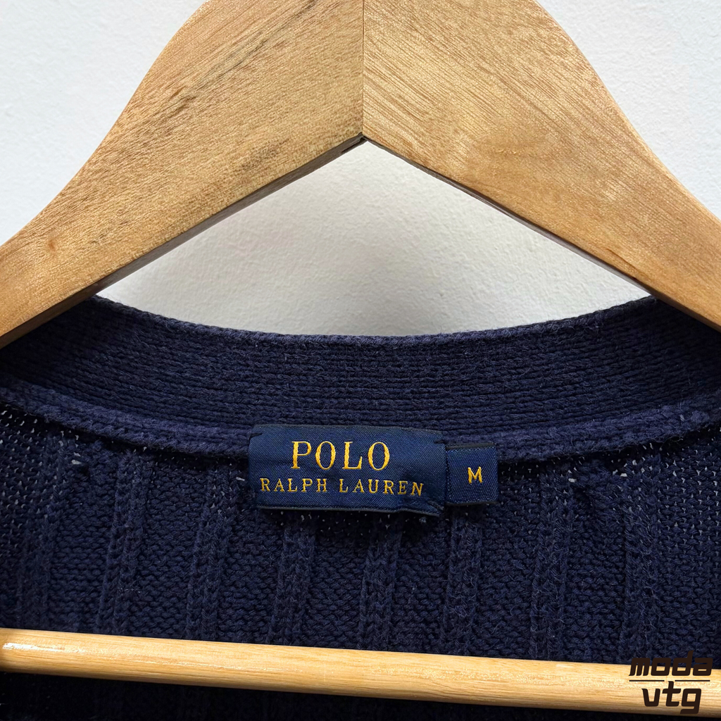 Vintage Y2K Ralph Lauren Knitted Cardigan Navy Small Cable Unisex Retro