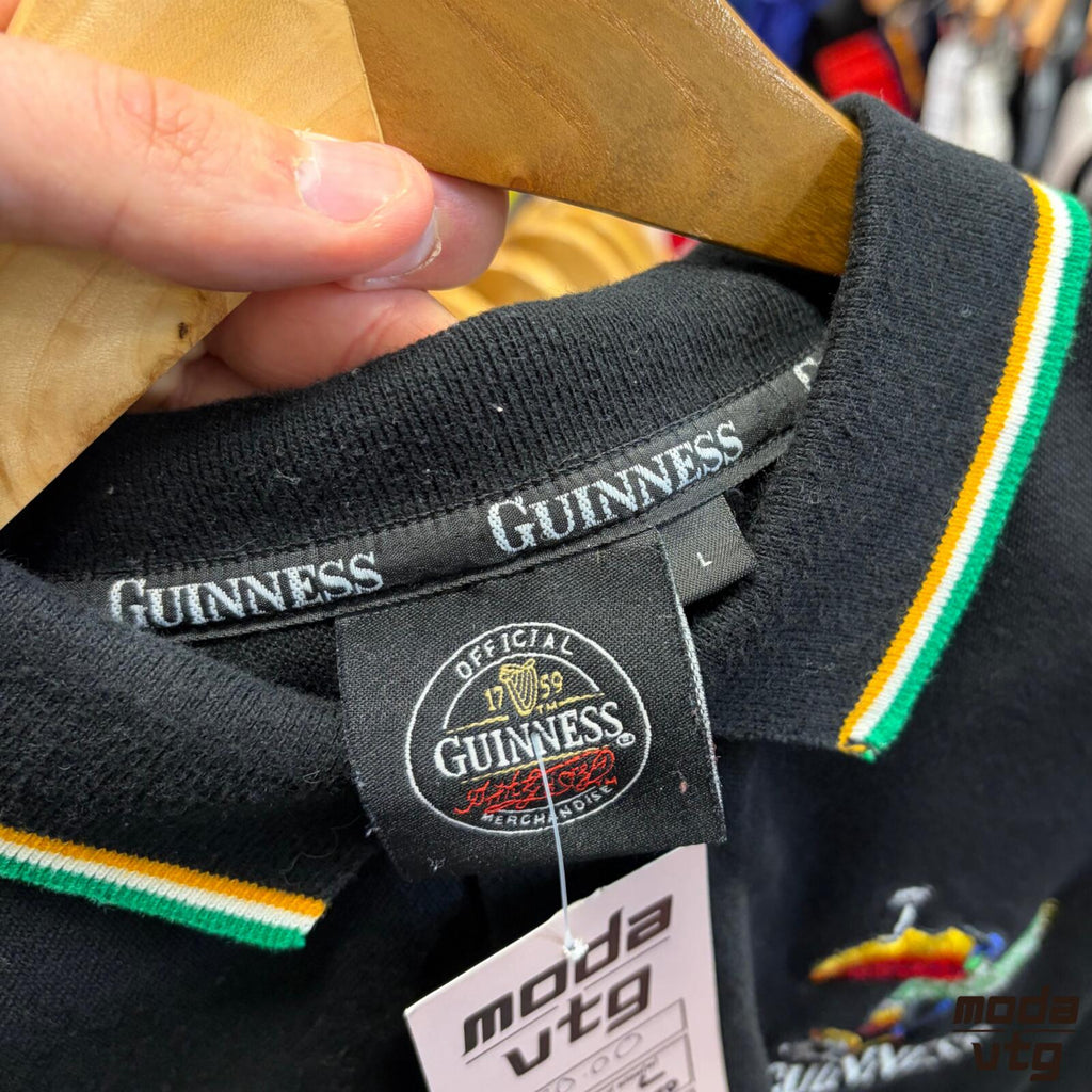Vintage Y2K Guinness Polo Black Large Retro Unisex
