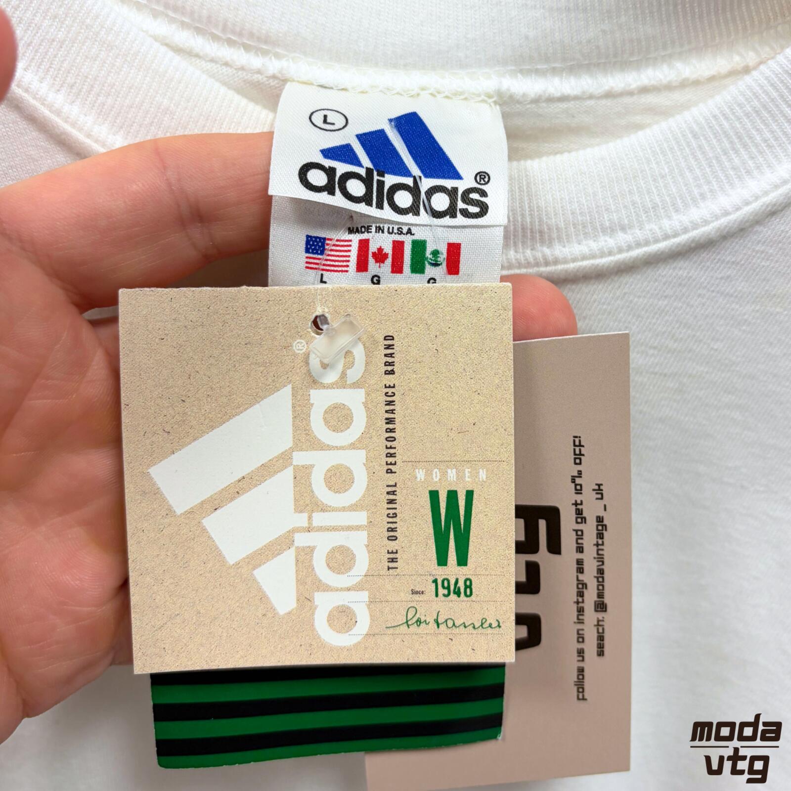 Vintage 90s Adidas T-Shirt White Women’s Large Retro Deadstock BNWT