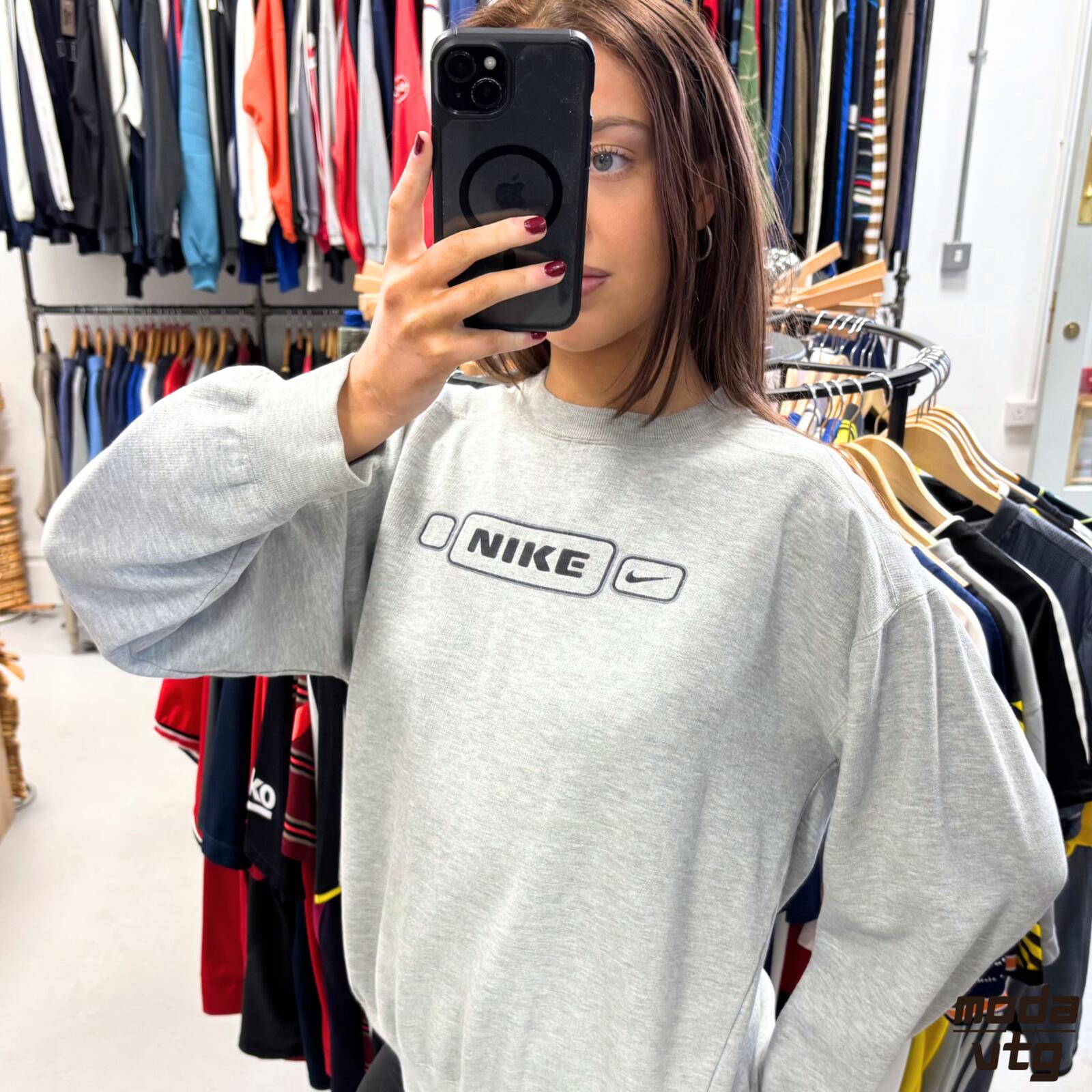 Vintage Y2K Nike Sweatshirt Grey Small Retro Unisex