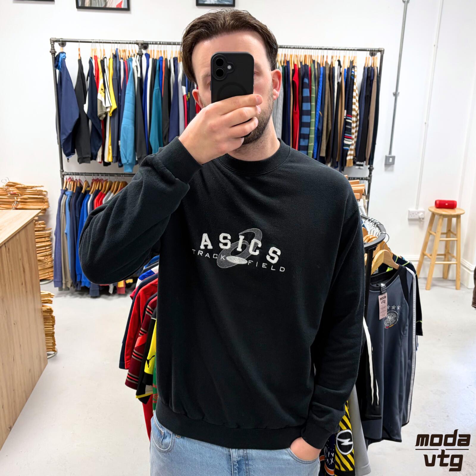 Vintage Y2K ASICS Sweatshirt Black XL Retro Unisex