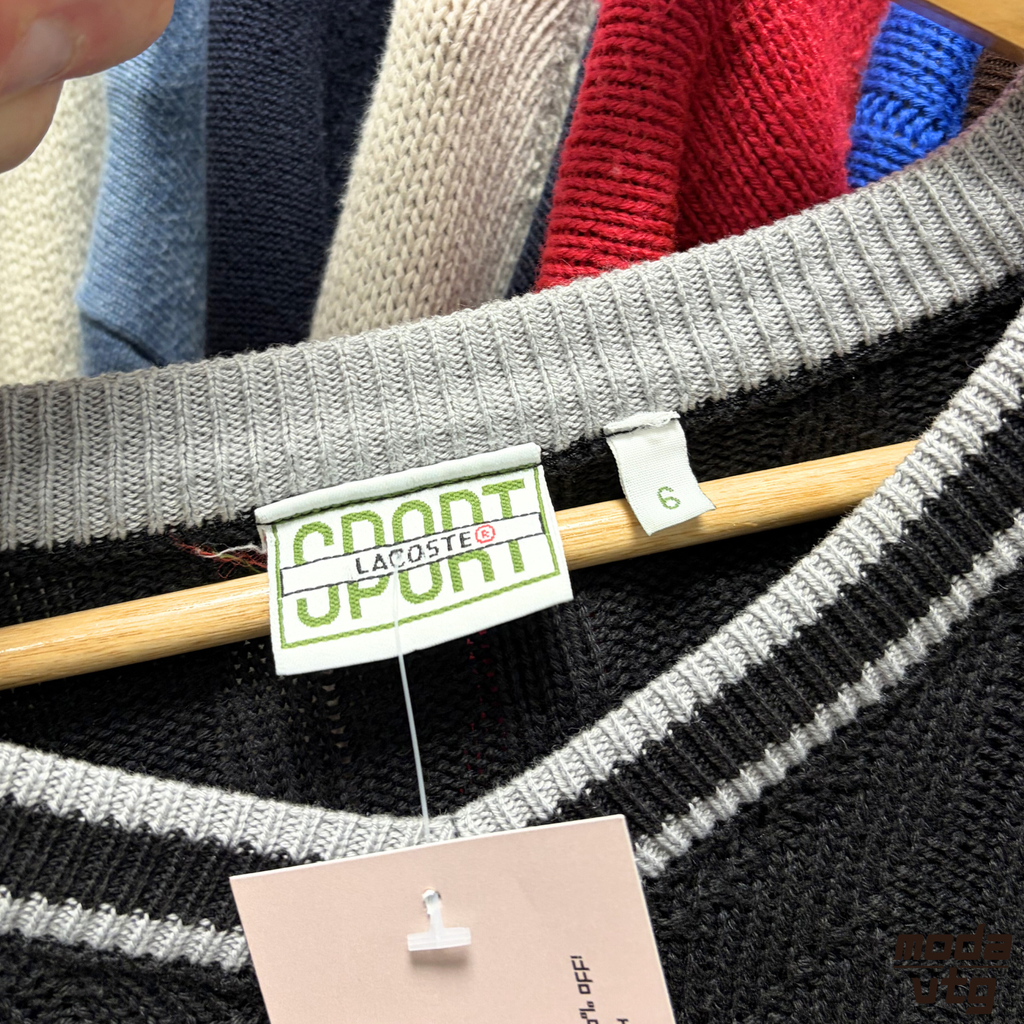 Vintage 90s Lacoste Sport Knitted Jumper Black Small Unisex Cable Retro
