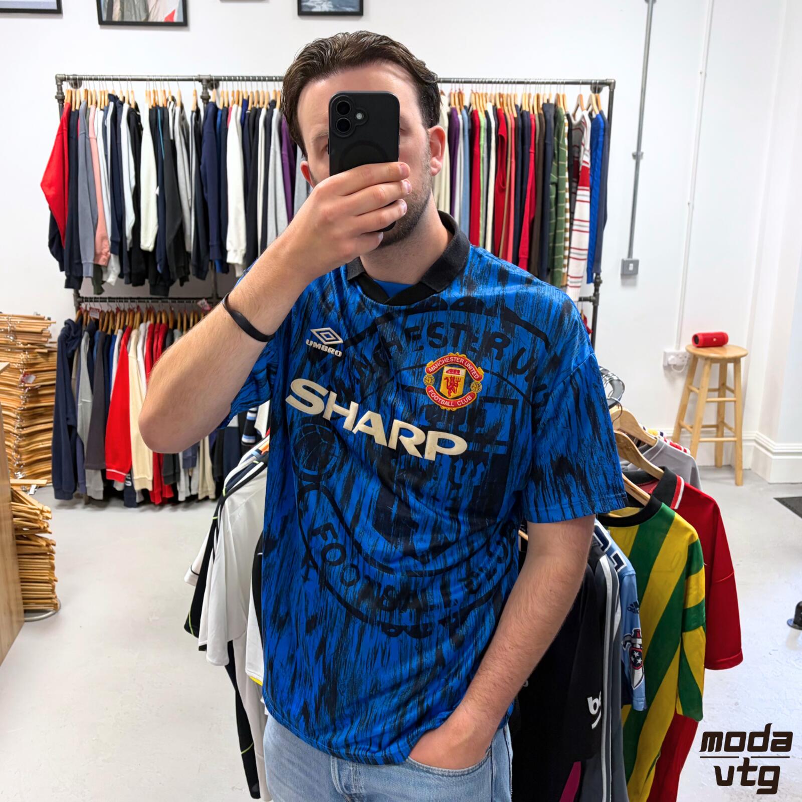 Vintage 1992/93 Manchester United Jersey Home Blue XL Umbro Retro Unisex