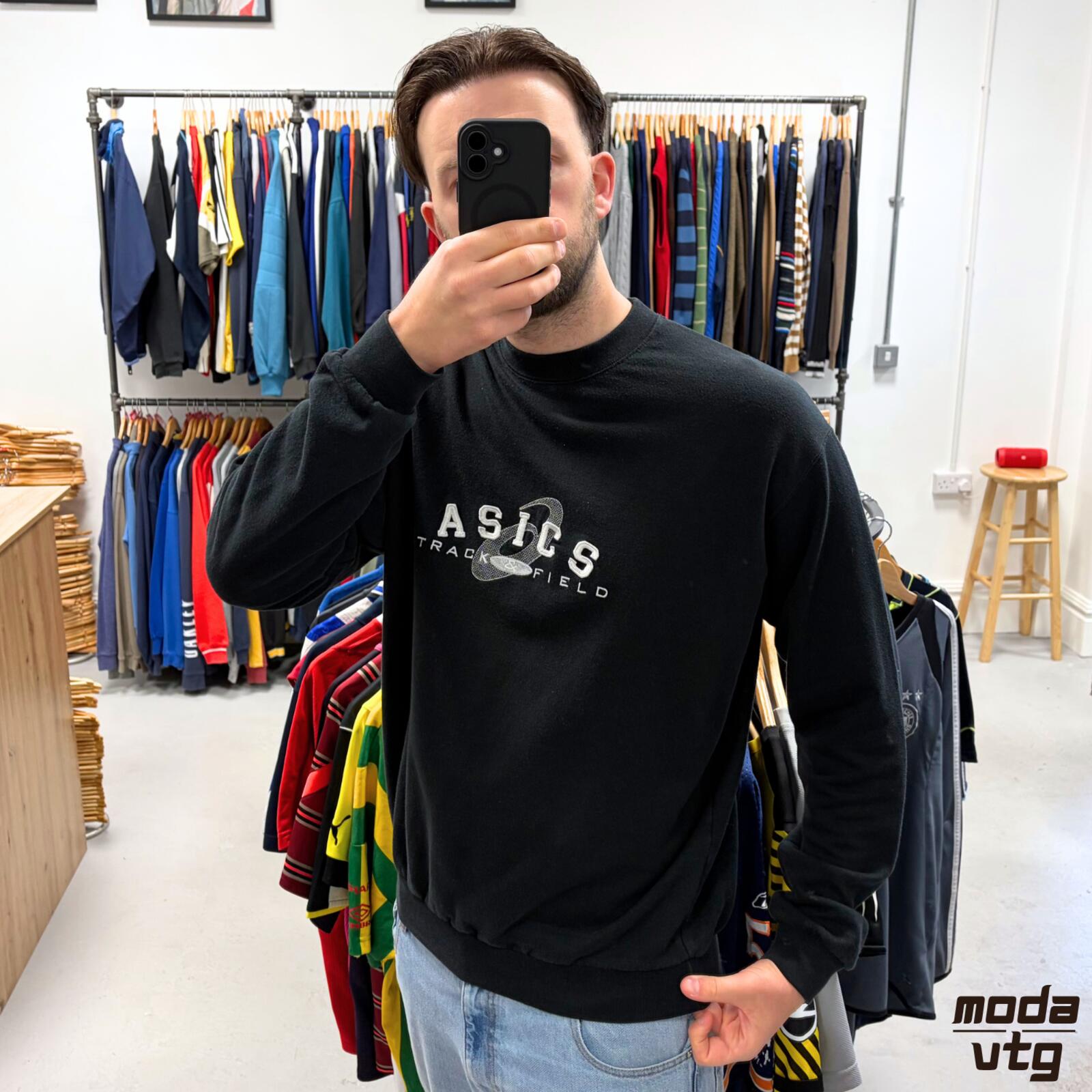 Vintage Y2K ASICS Sweatshirt Black XL Retro Unisex