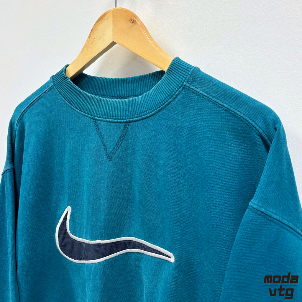 Vintage 90s Nike Sweatshirt Turquoise Medium Retro Swoosh