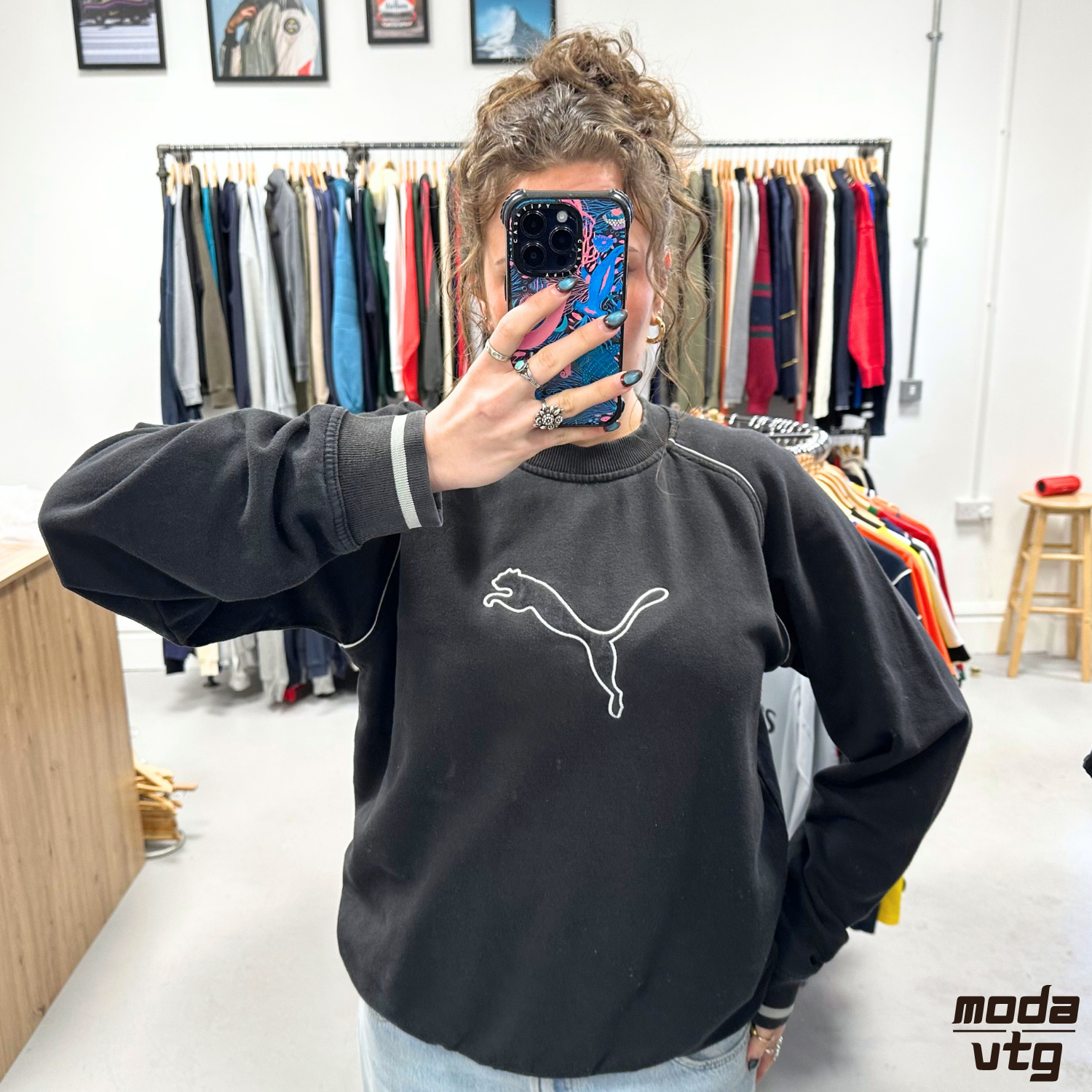 Vintage 90s Puma Sweatshirt Black Medium Retro Unisex