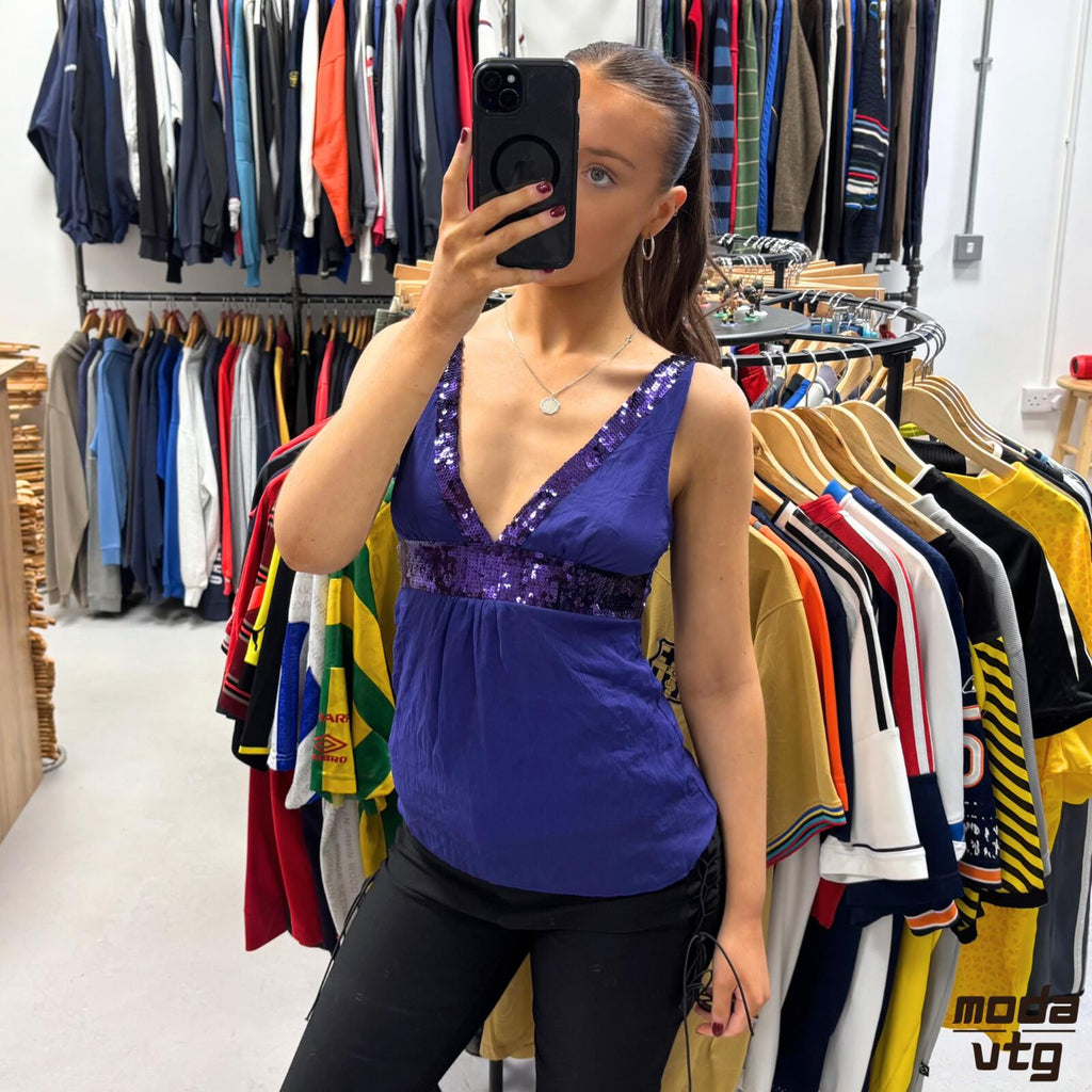 Vintage Y2K Jennifer Taylor Cami Top Purple Small Summer Sequins