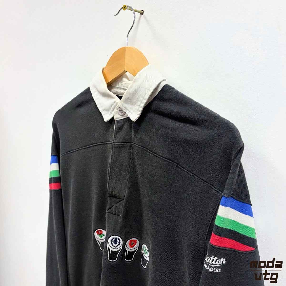 Guinness Six Nations Rugby Polo Black Small Cotton Traders Embroidered Y2K