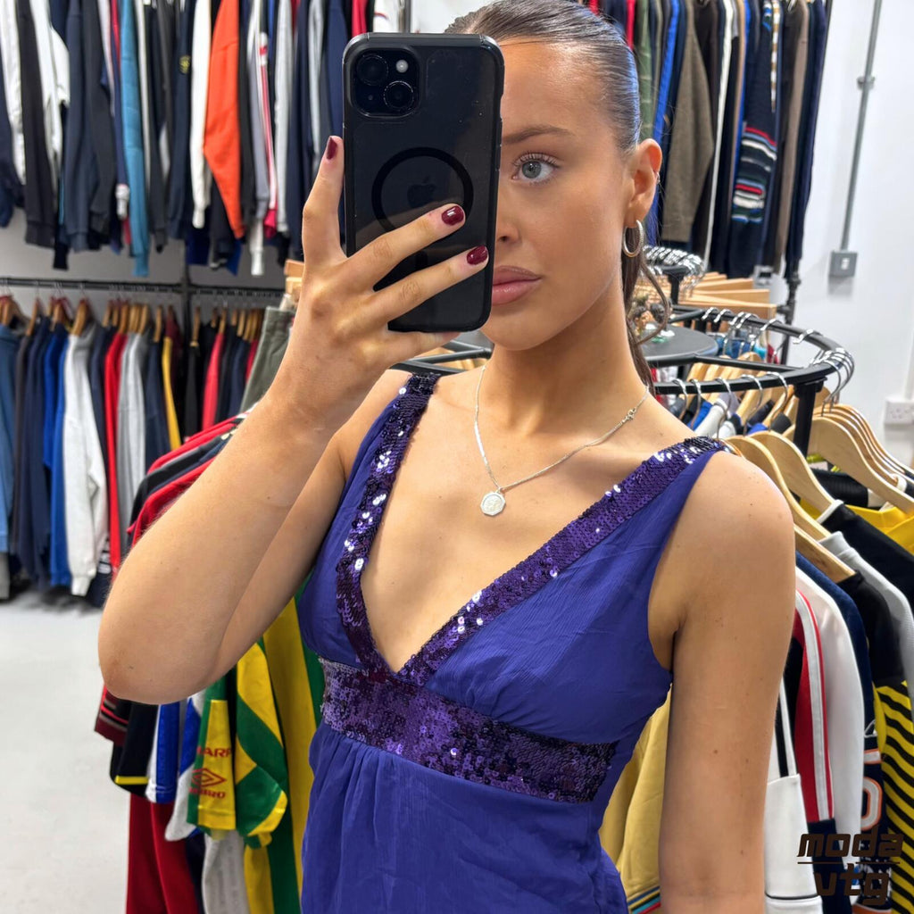 Vintage Y2K Jennifer Taylor Cami Top Purple Small Summer Sequins