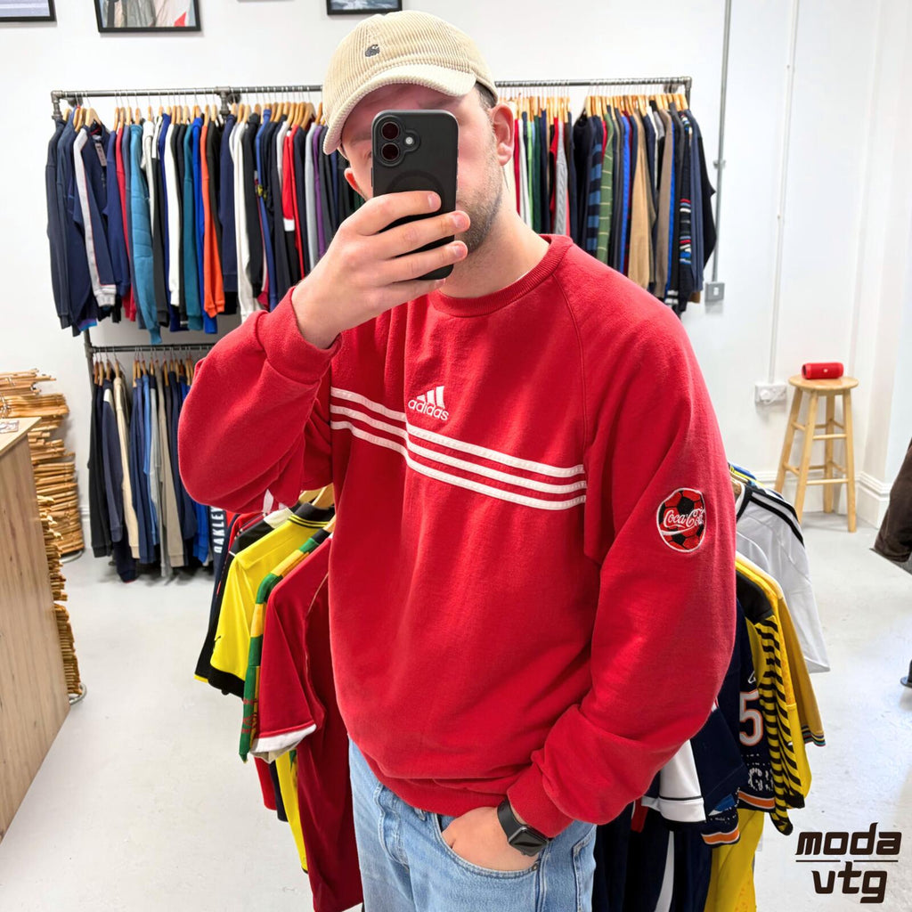 Vintage 90s Adidas Sweatshirt Red Large Retro Unisex Crewneck Coca Cola