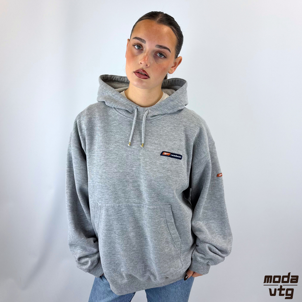 Vintage Y2K Reebok Hoodie Grey Medium