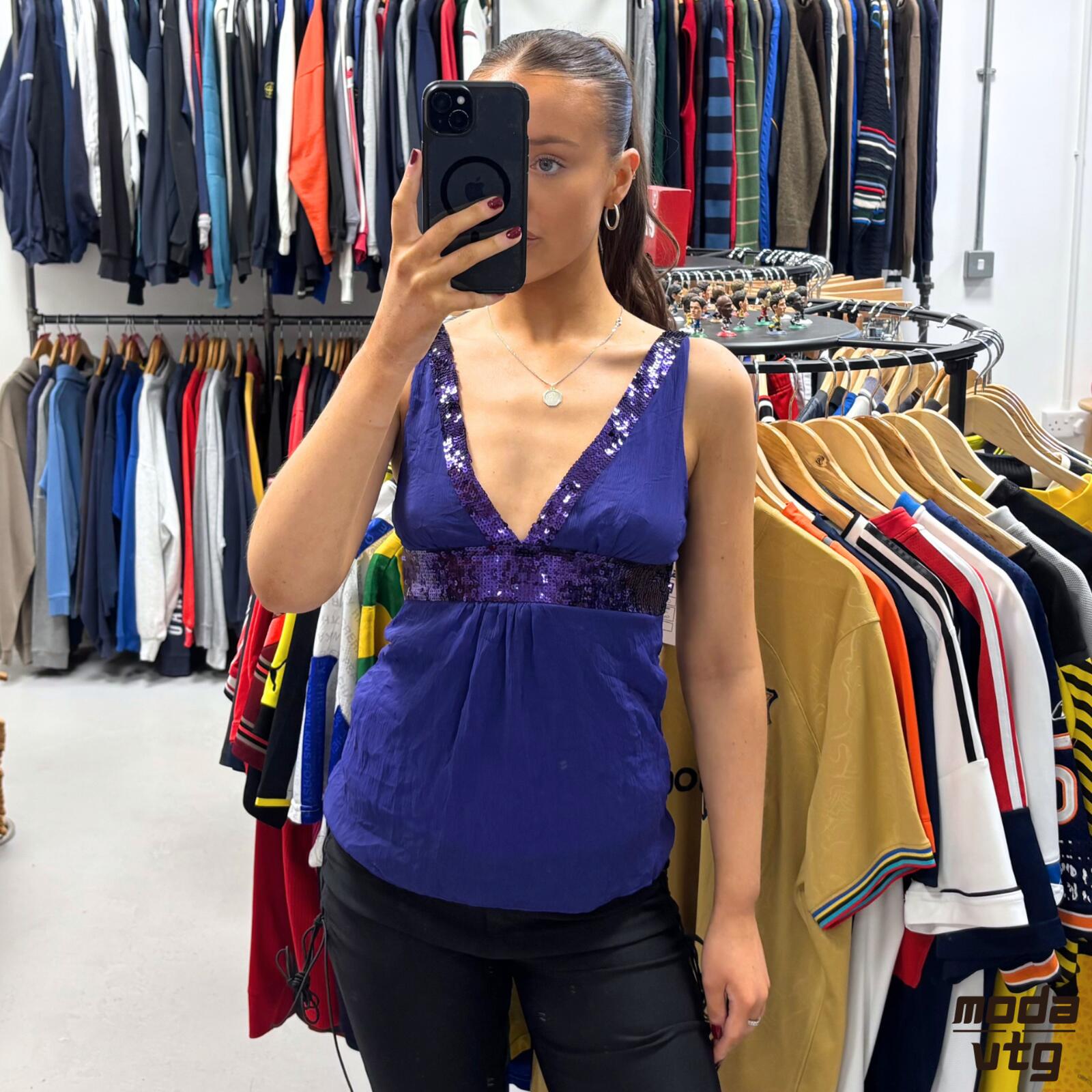 Vintage Y2K Jennifer Taylor Cami Top Purple Small Summer Sequins