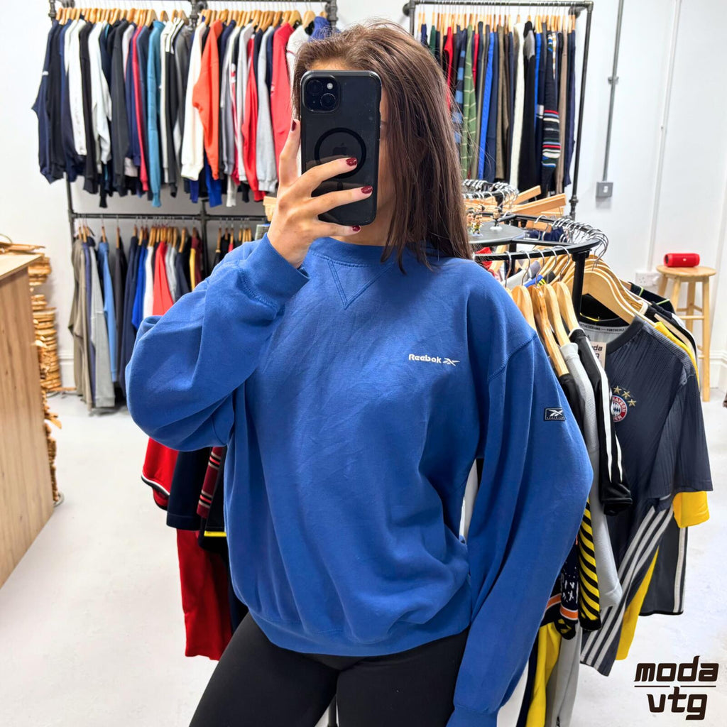 Vintage Y2K Reebok Sweatshirt Blue Medium Retro Unisex