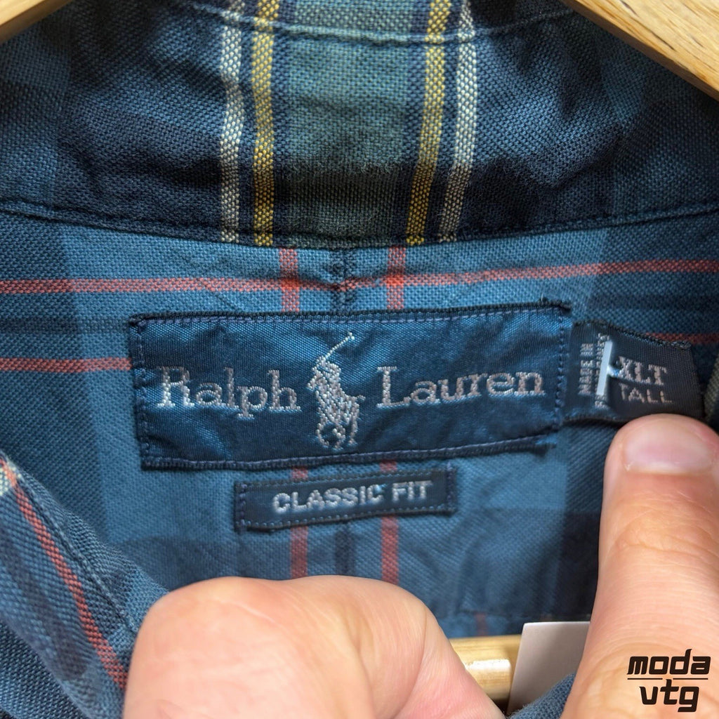 Ralph Lauren Button-Up Shirt Blue XL Plaid Short Sleeve Classic Fit Button-Down
