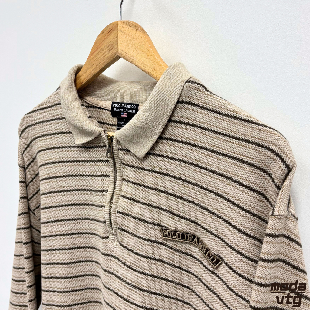 Vintage Y2K Polo Jeans Ralph Lauren Sweatshirt Beige Large Striped