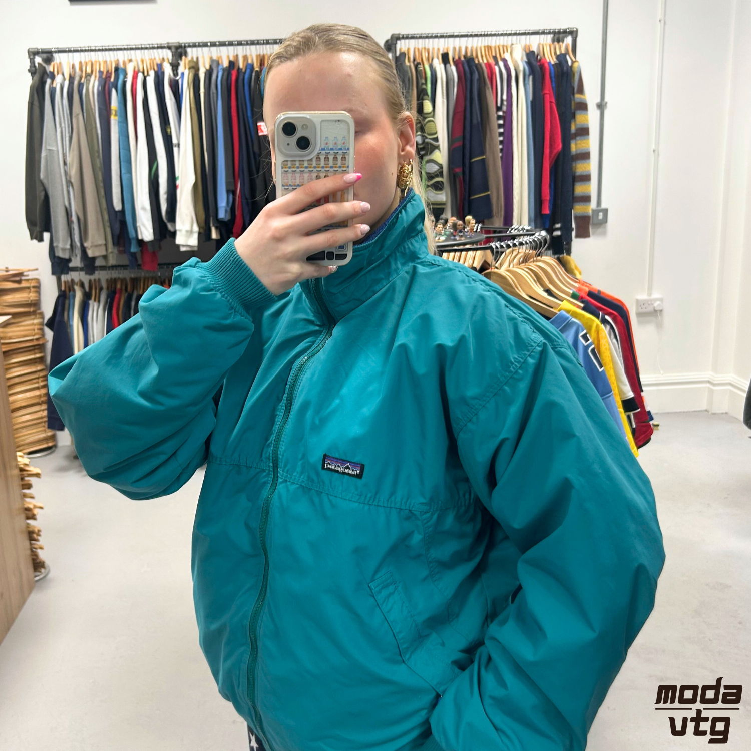 Vintage 90s Patagonia Jacket Turquoise Large Fleece Lined Retro Unisex Gorpcore
