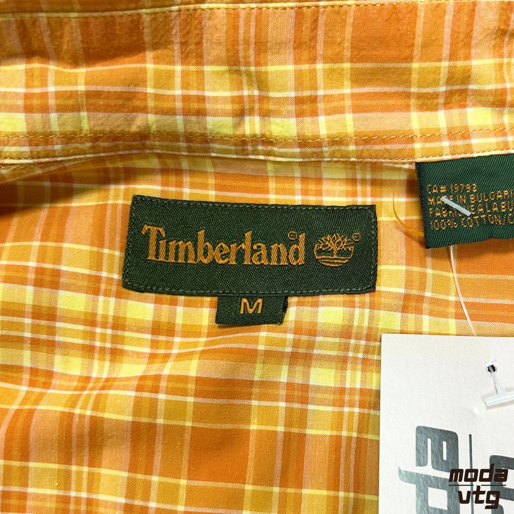 Vintage 90s Timberland Shirt Orange Large Checked Unisex Retro Holiday Summer