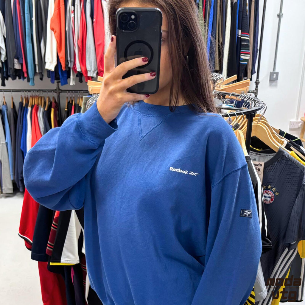 Vintage Y2K Reebok Sweatshirt Blue Medium Retro Unisex