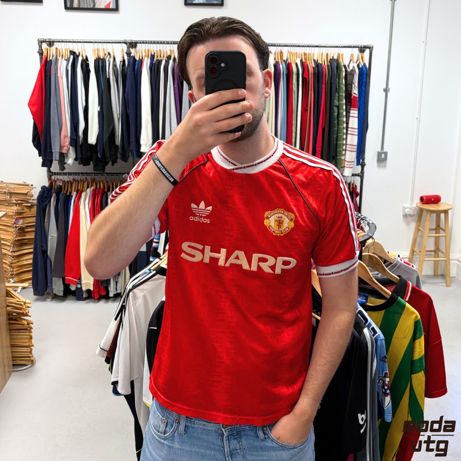 Vintage 1990/92 Manchester United Jersey Home Red Large Adidas Retro Unisex