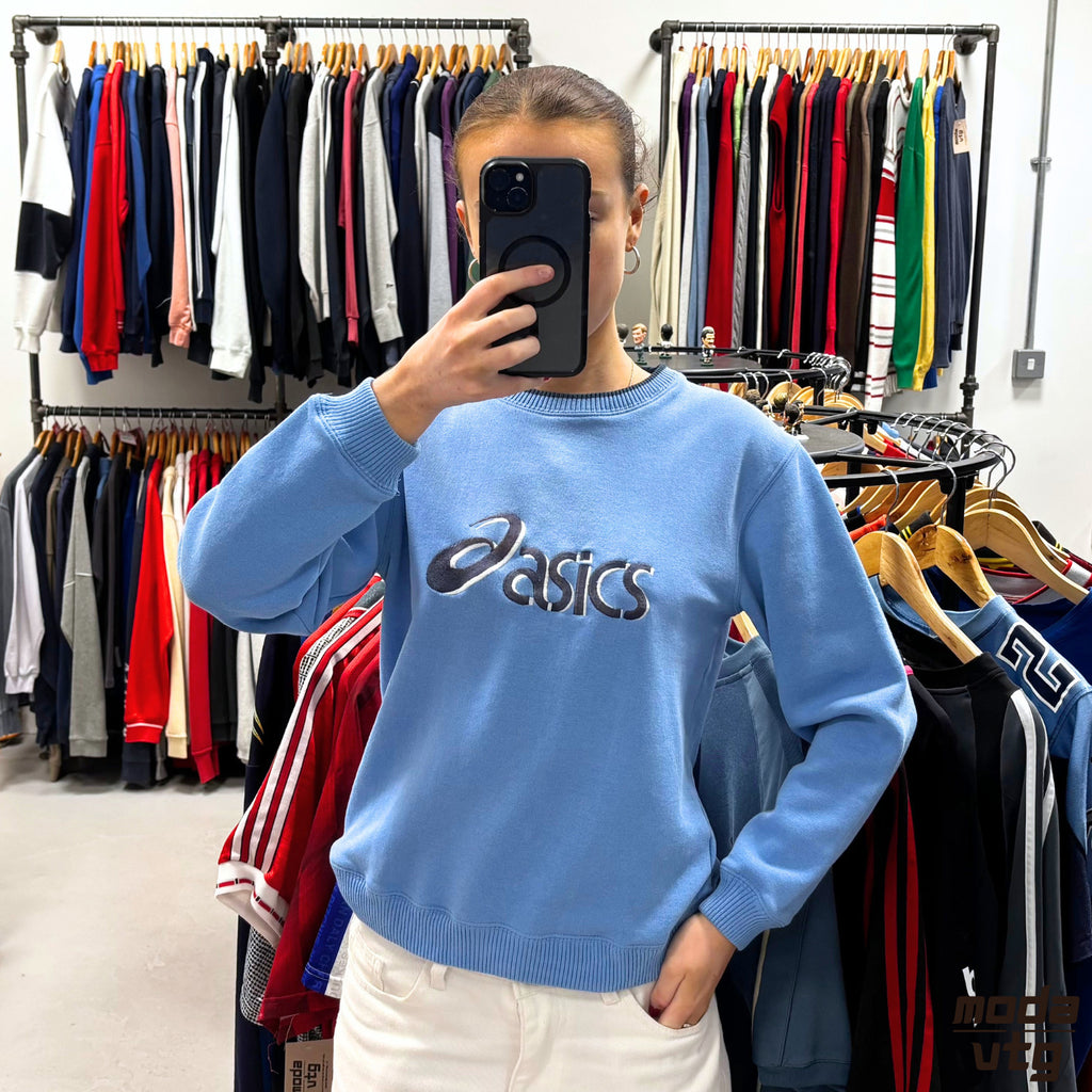 Vintage Y2K ASICS Sweatshirt Blue XS Retro Unisex