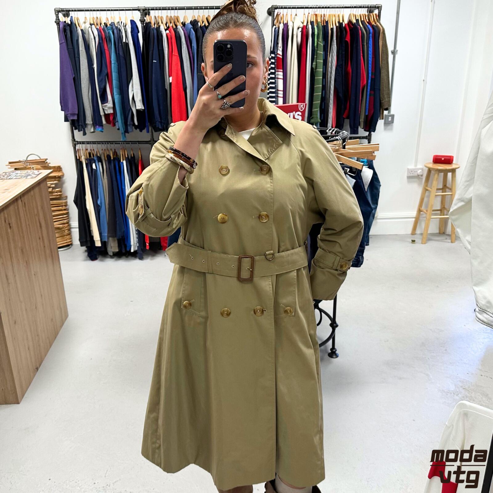 Vintage 90s Aquascutum Trench Coat Beige Women’s Medium Retro