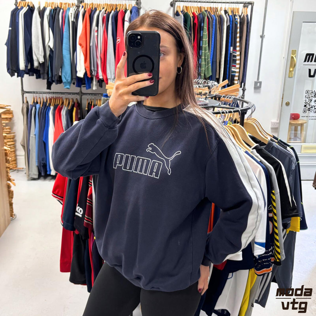 Vintage 90s Puma Sweatshirt Navy Small Retro Unisex