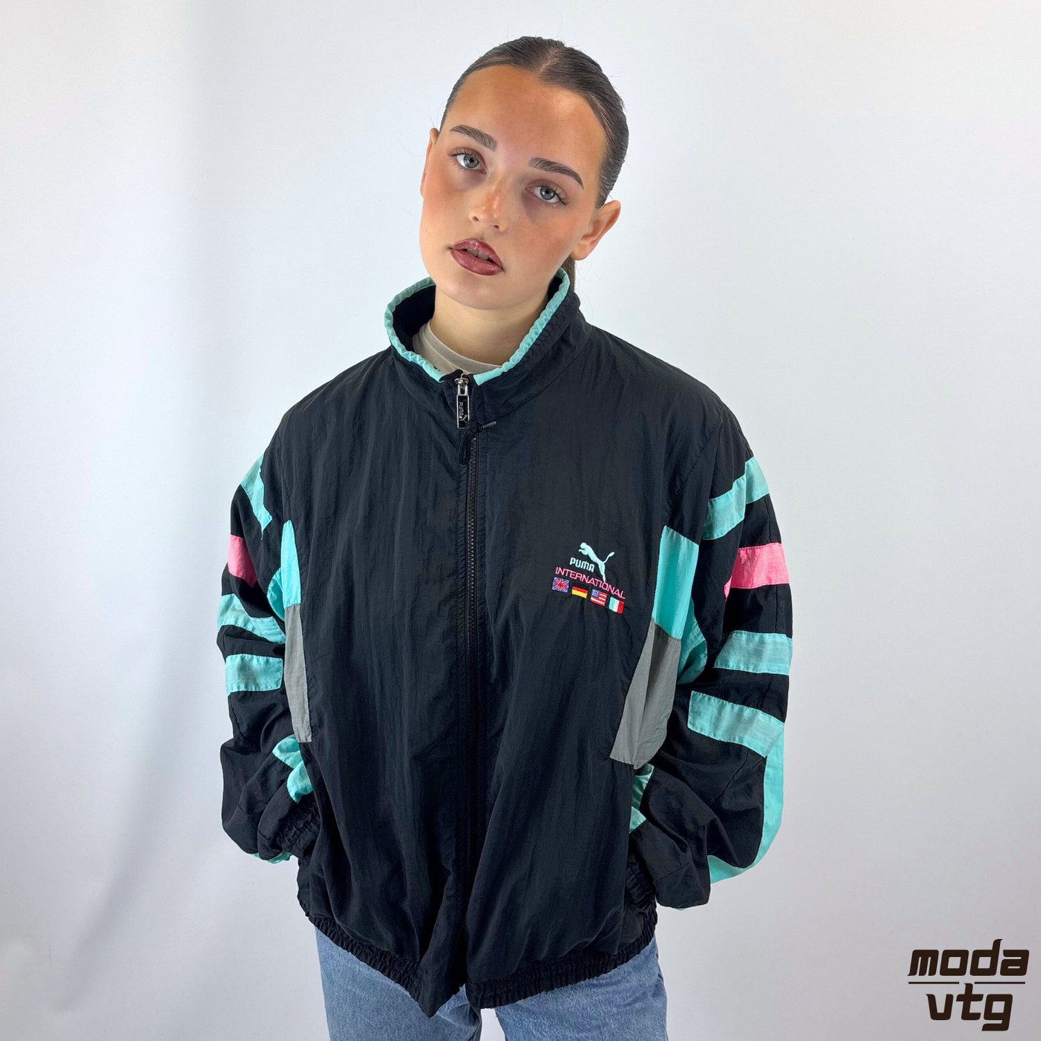 Vintage 90s Puma Track Jacket Black Medium Retro