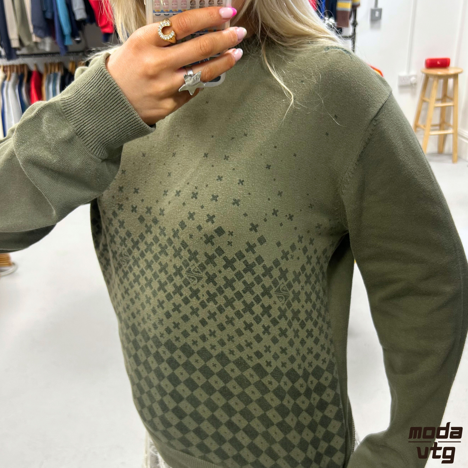 Vintage Y2K Quiksilver Knitted Jumper Green Small Unisex Retro