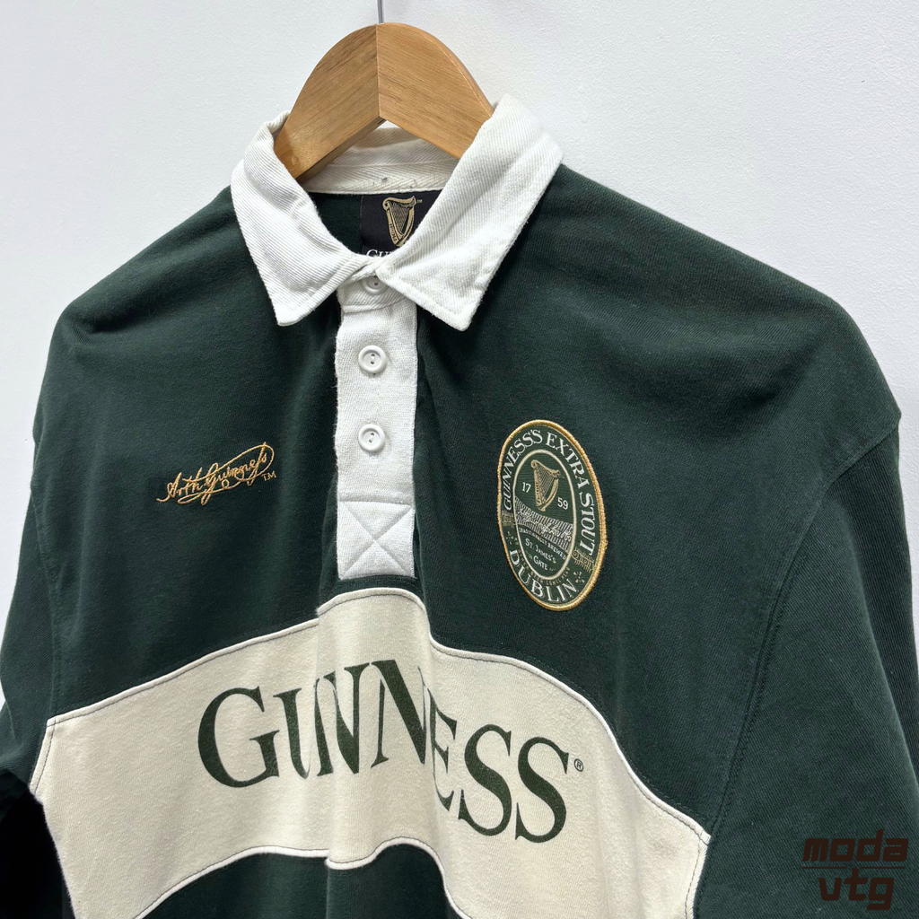 Vintage Y2K Guinness Rugby Polo Green Medium