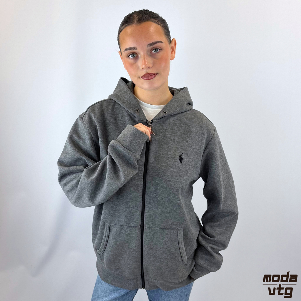 Vintage Y2K Ralph Lauren Hoodie Grey Medium Full Zip