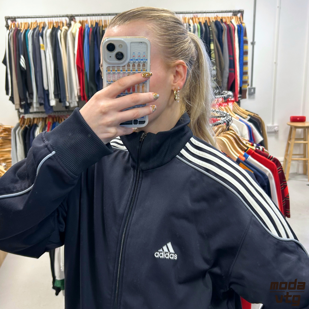 Vintage Y2K Adidas Track Jacket Navy Large Retro Unisex